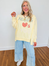 Load image into Gallery viewer, Jesus Loves You Patchwork Sweatshirt | Yellow
