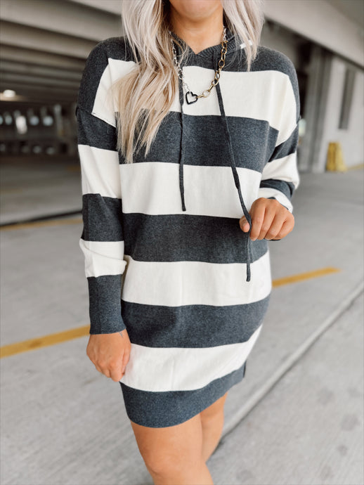 Snug & Striped Sweater Dress | Charcoal