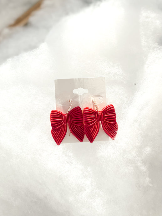 Ribbed Heart Clay Hoop Earring | Red