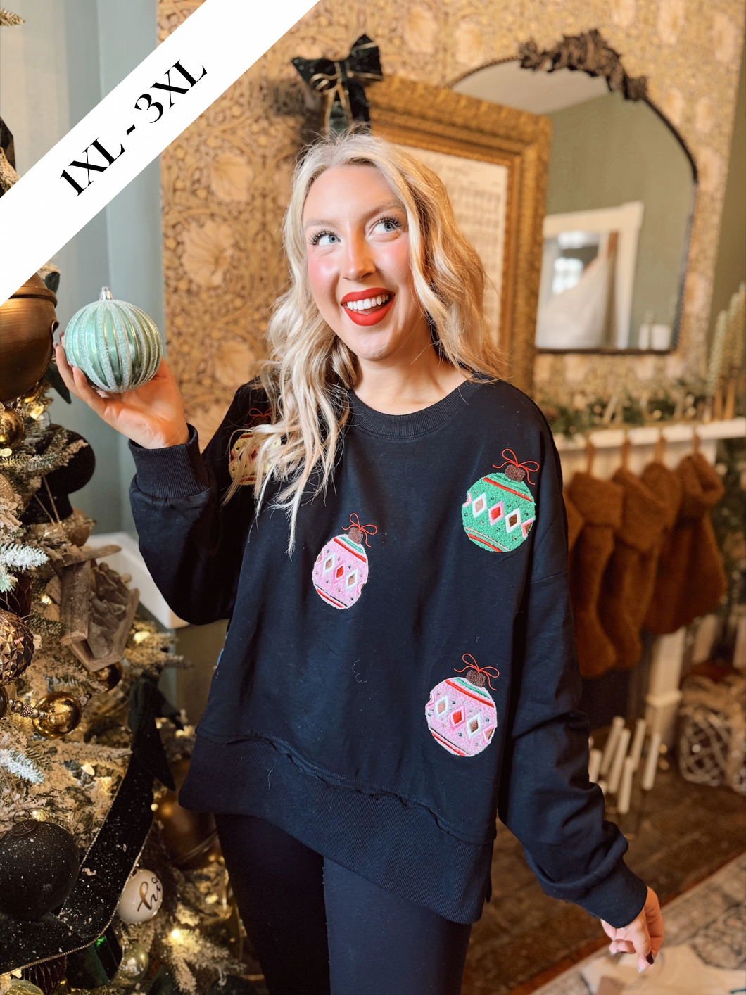 Curvy | Hang the Ornaments Embroidered Sweatshirt
