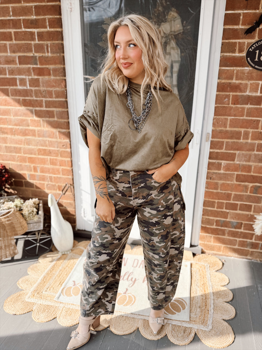 Reintroduce Myself Camo Barrel Jean