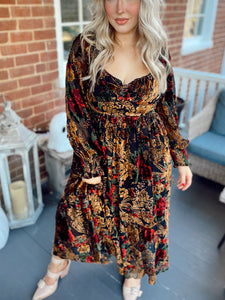 Enchanted Romance Velvet Floral Maxi - Black Rose