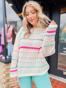 Spring is springing pointelle sweater