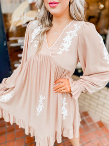 Already Gone Embroiderrd Tunic Dress | Beige