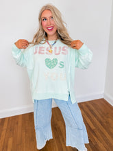 Load image into Gallery viewer, Jesus Loves You Patchwork Sweatshirt | Mint