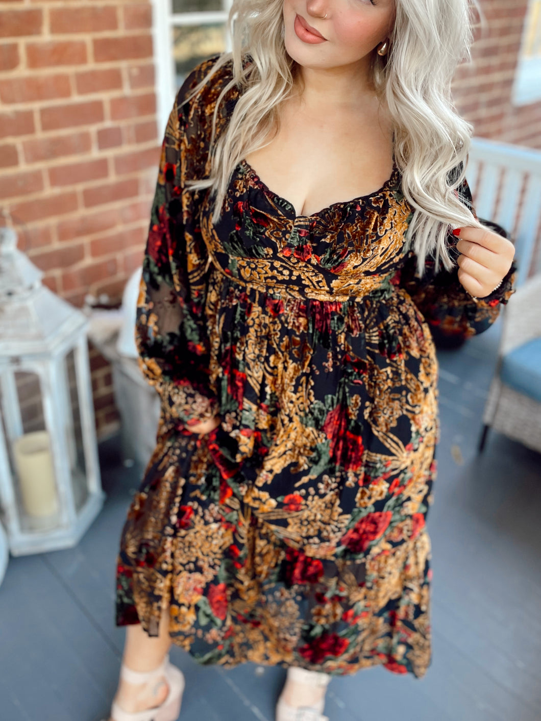 Enchanted Romance Velvet Floral Maxi - Black Rose