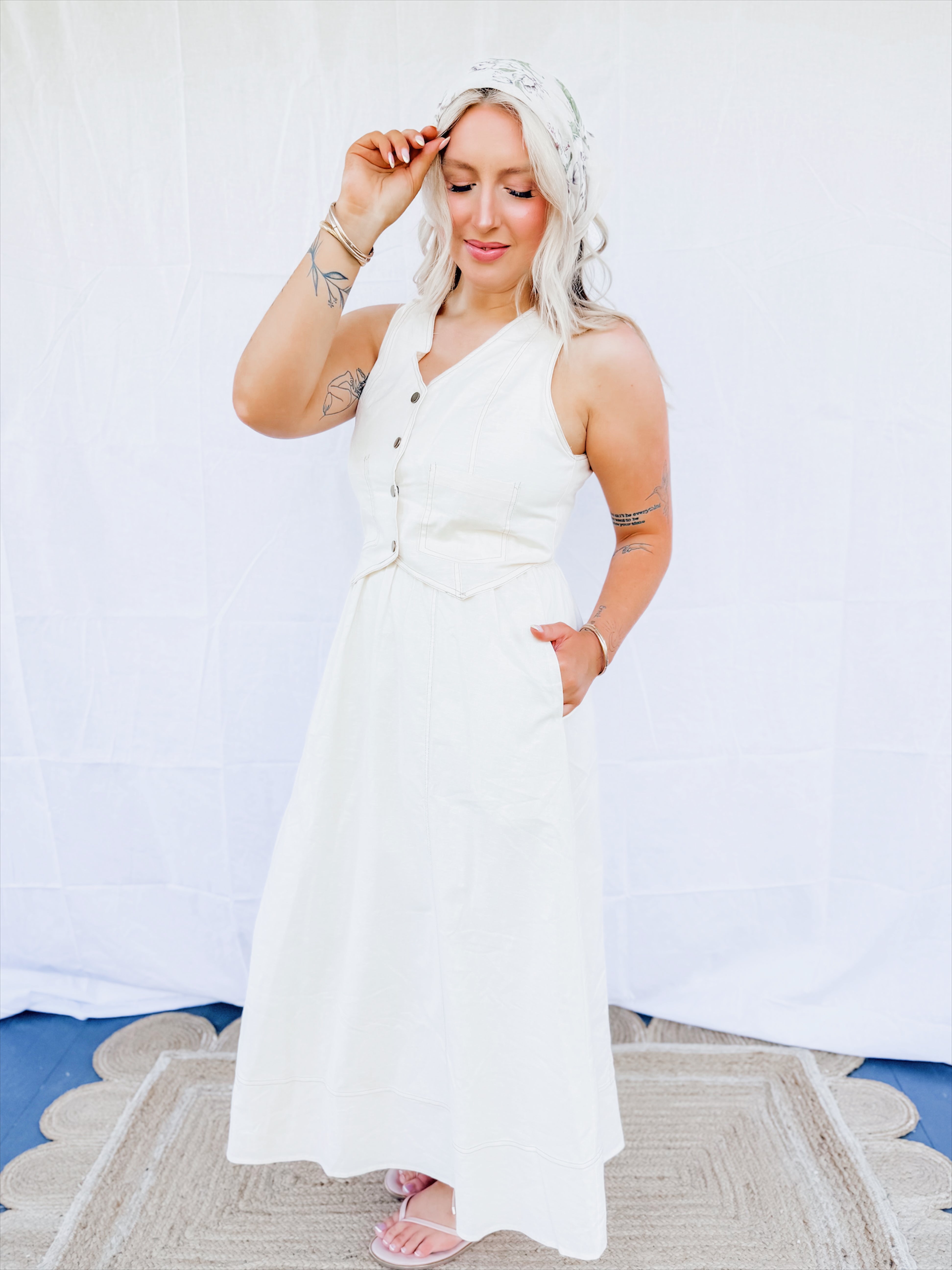 On The Edge Denim Dress | White