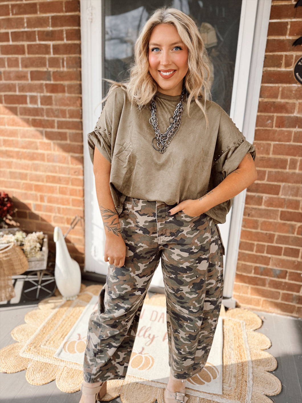 Miranda Suede Studded Dolman | Olive