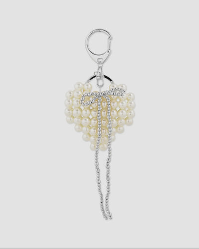 Pearl Heart Bag Charm | Silver