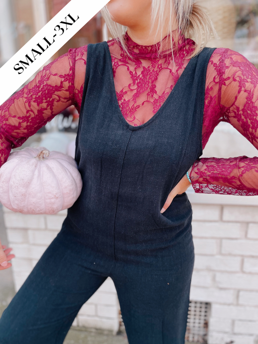Floral Mesh Long Sleeve - Wine