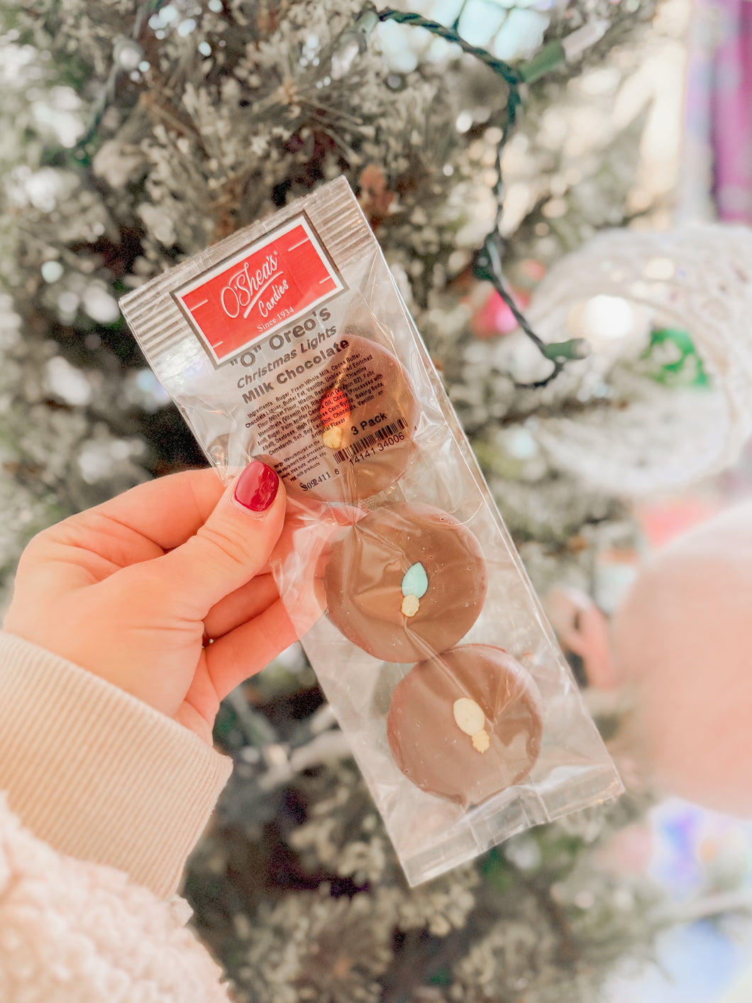 Christmas lights chocolate covered Oreo cookie