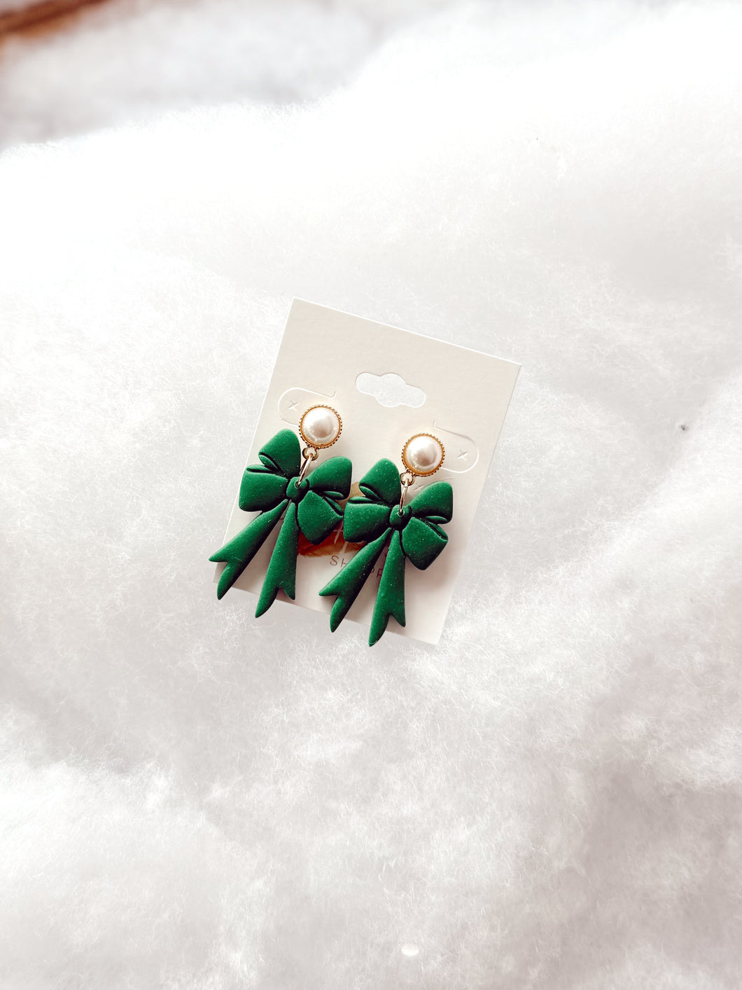 Pearls & Bows Clay Earring | Green