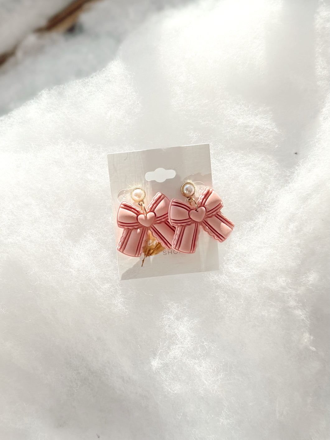 Puff Bow Clay Earring | Pink