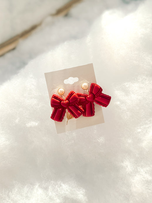 Puff Bow Clay Earring | Red