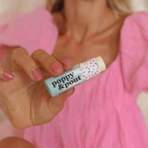 Poppy & Pout - Lip Balm, Birthday Confetti Cake, Blue
