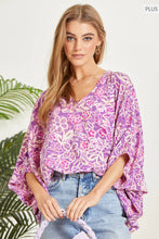 Load image into Gallery viewer, Andrée by Unit - PLUS SIZE Bold Bright Printed Blouse: Orchid / 2X