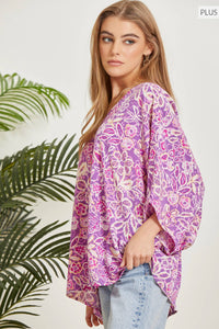 Andrée by Unit - PLUS SIZE Bold Bright Printed Blouse: Orchid / 2X