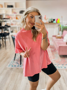Just Keep Smiling Oversized Tee - Pink