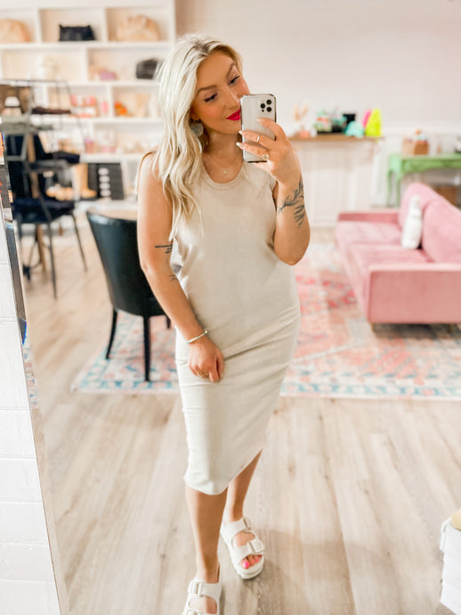 Plane To Catch Tank Dress - Taupe