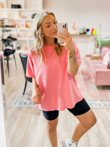 Just Keep Smiling Oversized Tee - Pink