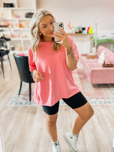 Just Keep Smiling Oversized Tee - Pink