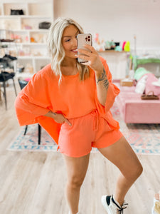 Stay a While Shorts Set - Coral