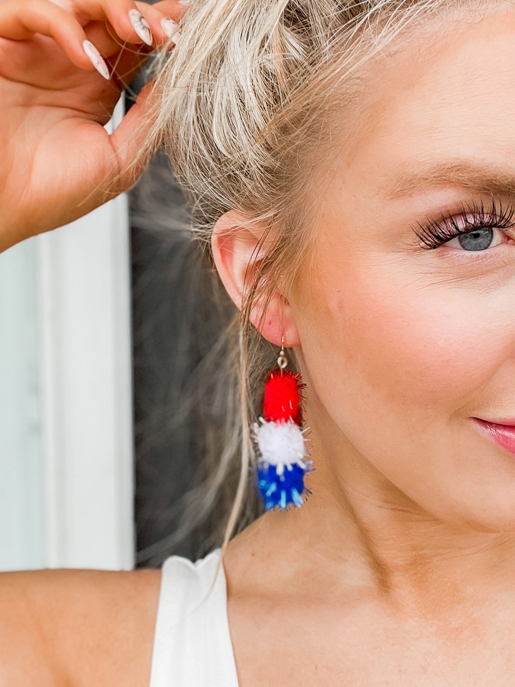 Red White and Blue Pom Pom Earring