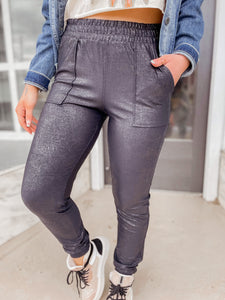 Foil Printed High-Waisted Joggers