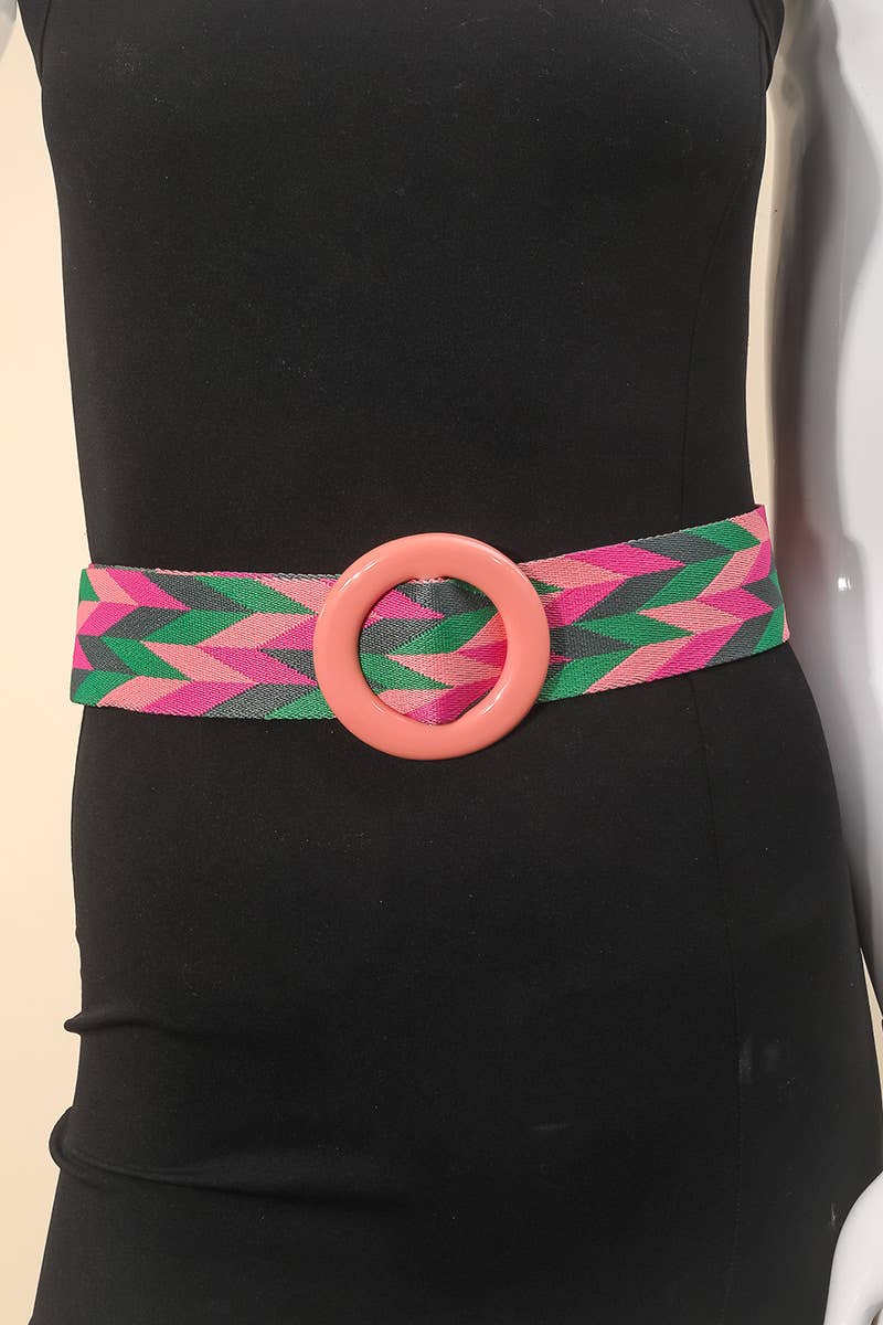 Pink Multi Colored Pattern Circle Buckle Fashion Belt