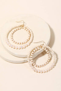 Beaded Circle Layered Drop Earrings - Ivory