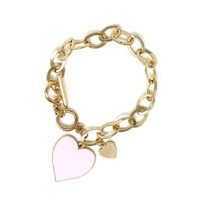 Gold Link Heart Bracelet - Pink