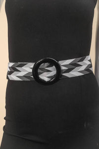 Black Multi Colored Pattern Circle Buckle Fashion Belt