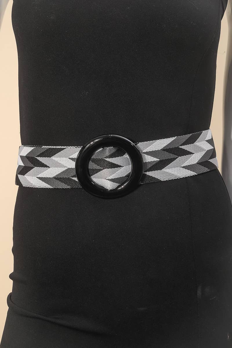 Black Multi Colored Pattern Circle Buckle Fashion Belt