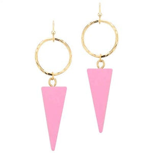 Gold Circle with Pink Wood Triangle 1.5" Earring