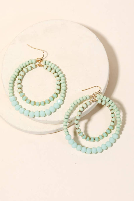 Beaded Circle Layered Drop Earrings - Mint