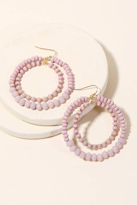Beaded Circle Layered Drop Earrings - Lavender