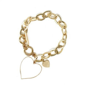 Gold Link Heart Bracelet - White