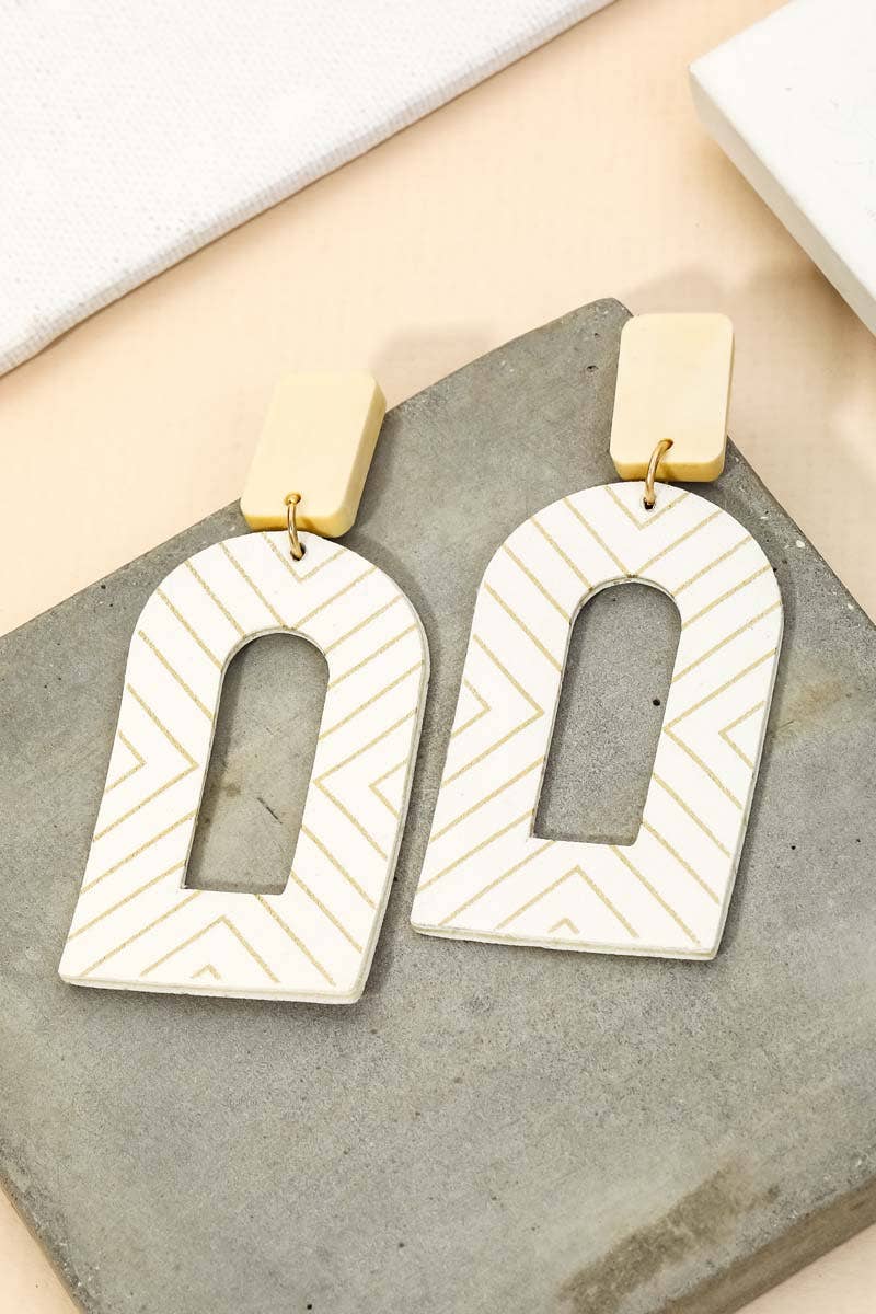 White Jet setting Faux Leather Earring