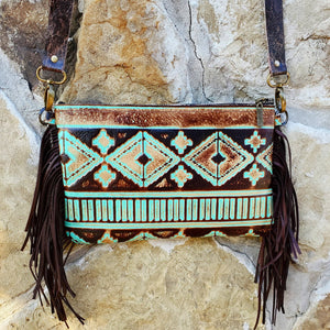 The Jewelry Junkie - Turquoise Navajo Leather Clutch Handbag 501g