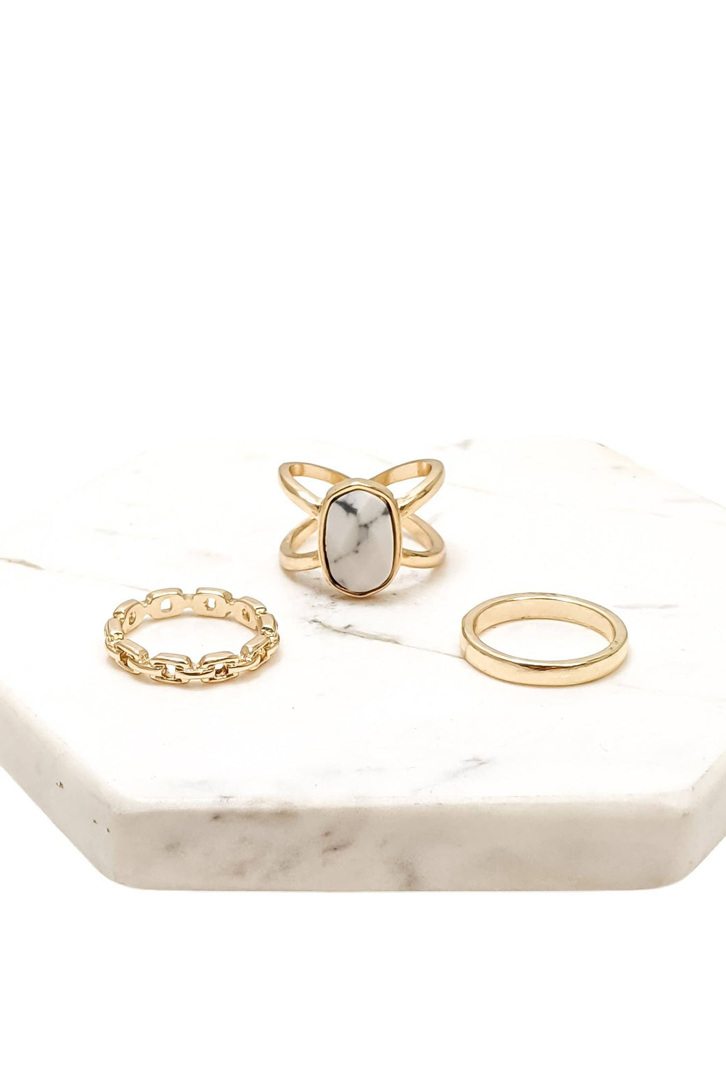 Tessa Ring Set - white marble