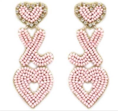 Valentines  XOXO Seed Bead Earring - Pink