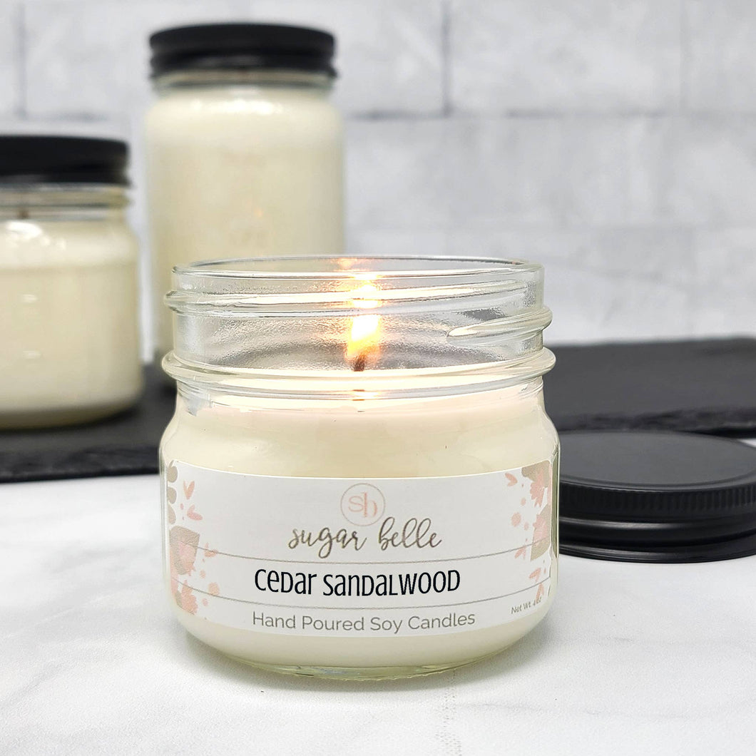 Cedar Sandalwood Mason Jar Soy Candle - 4 oz
