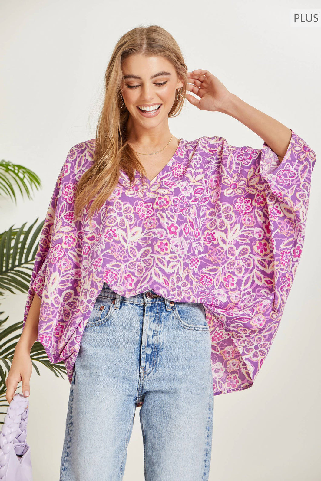 Andrée by Unit - PLUS SIZE Bold Bright Printed Blouse: Orchid / 2X