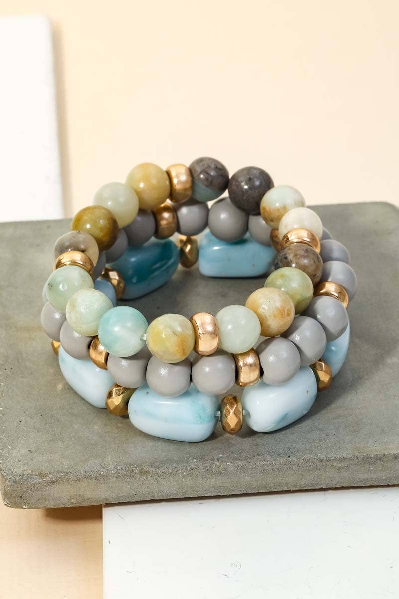 Stone Ridge Bead Stackable Bracelet Set in Blue