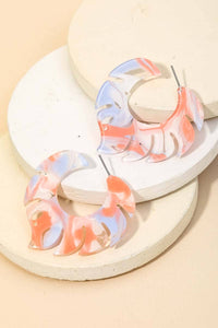 Acetate Leaf Hoop Earrings in Pink