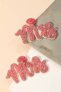 Beaded Mrs Print Earrings in Pink