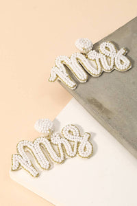 Beaded Mrs Print Earrings in White