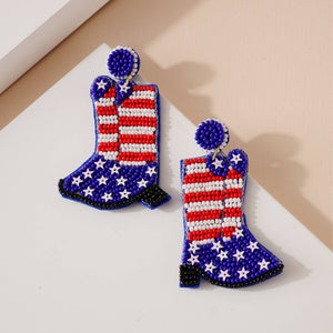 Seed Bead Patriotic Boots Earrings