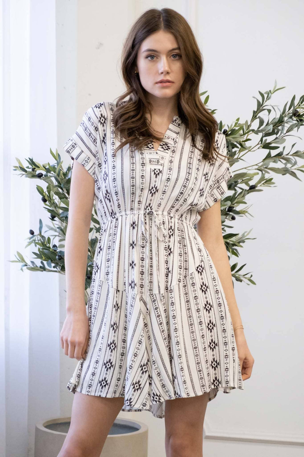 Geo Print Mini Dress - Black