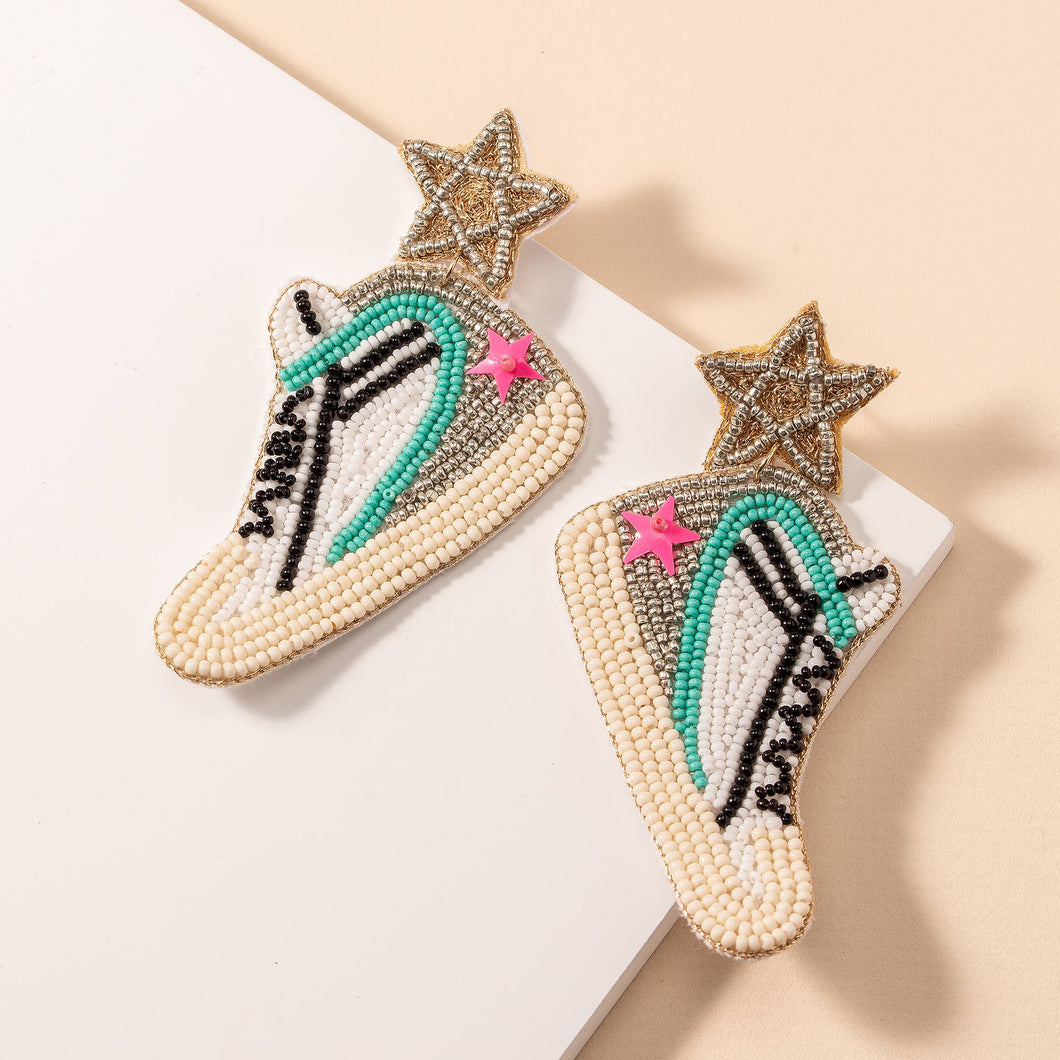 Seed Bead Pink Star Sneakers Earrings